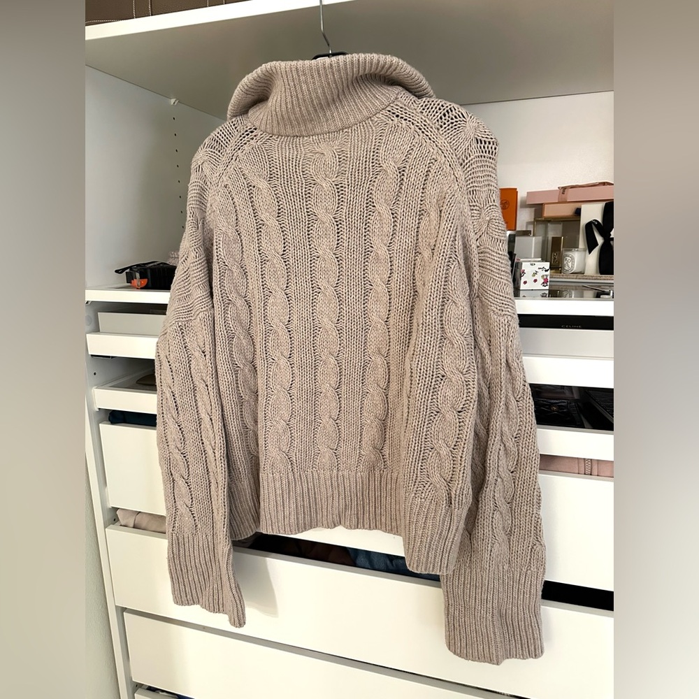 Abercrombie & Fitch Cable-Knit Full Zip collared Sweater Jacket Taupe - Picture 7 of 12